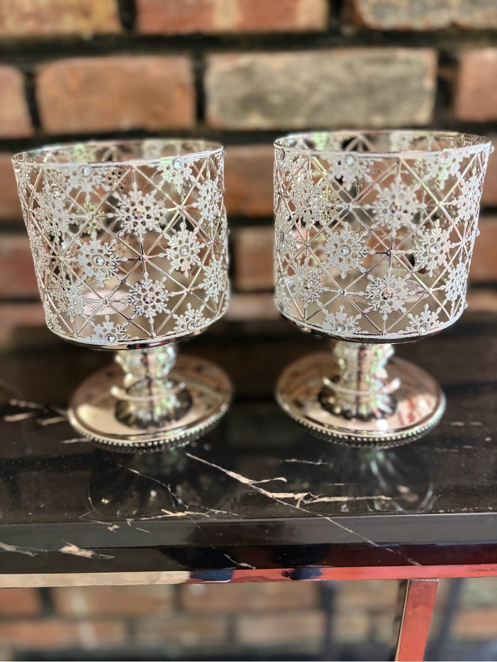 Silver Decorative Pedestal Votives - Pair